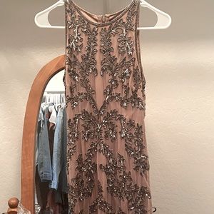 Gorgeous soft rose and beaded silver dress.